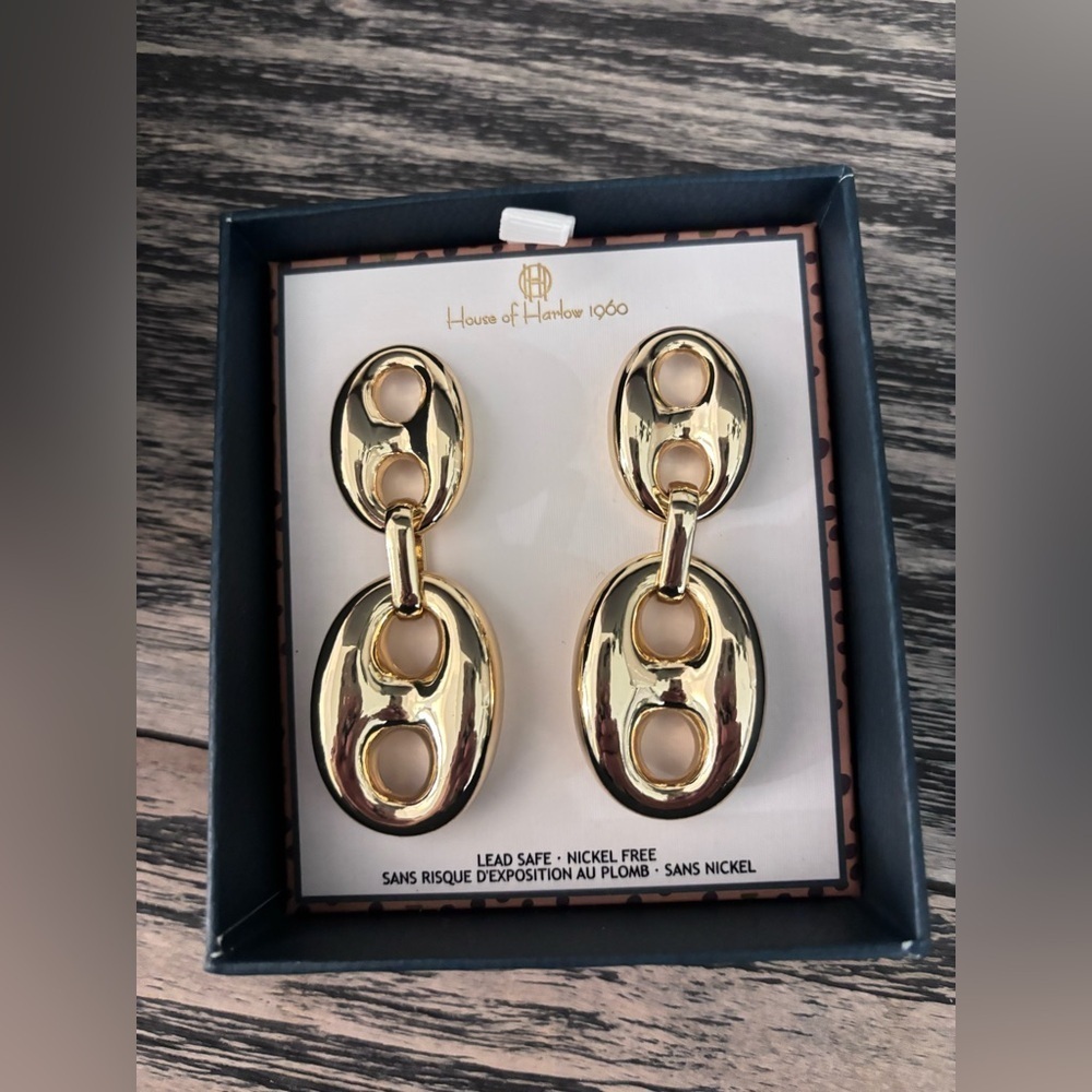 House of Harlow 1960 Gold Oval Link Earrings